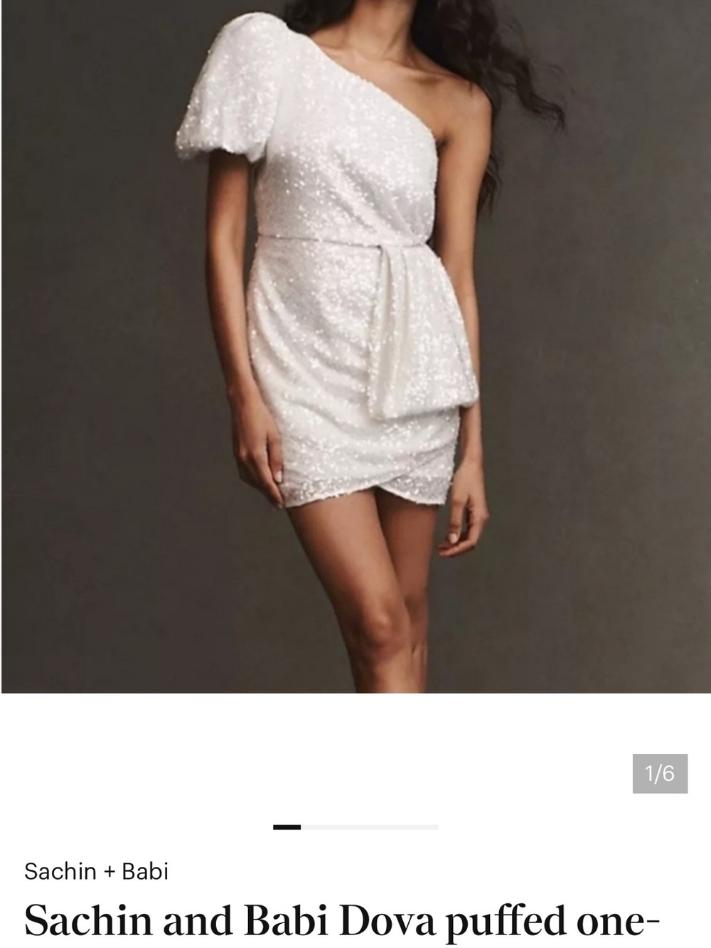 Sachin + Babi White One-Shoulder Sequin Mini with Puffed Sleeve